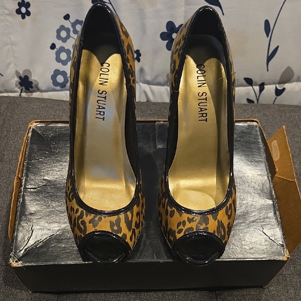 Colin Stuart Black and Tan Leopard Heels